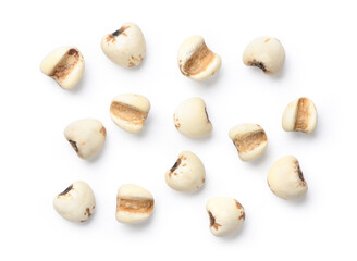 Flat lay of Job's tears ( Adlay millet) seeds isolated on white background. Clipping path
