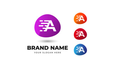 Letter A Fast Speed Technology Abstract Colorful Vector Logo Design