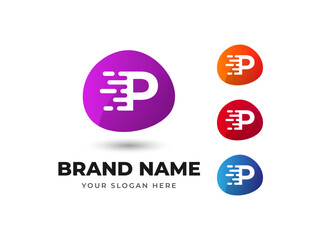 Letter P Fast Speed Technology Abstract Colorful Vector Logo Design
