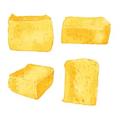 手描き水彩の玉子焼きイラストセット