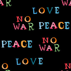 Handwritten No War Peace Anti-War Message Seamless Pattern Background