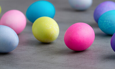 Colored easter eggs closeup