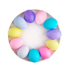 Easter colorful eggs on a plate, isolate