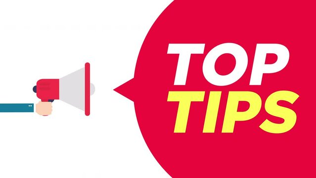 Hand Holding Megaphone with top tips Announcement.4K motion animation.