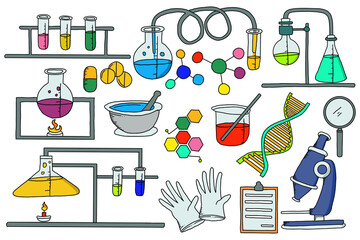 science and chemical research doodle design