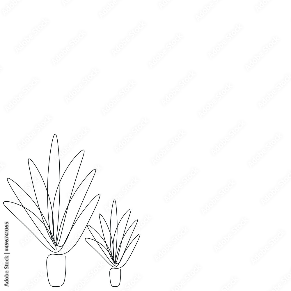 Wall mural plant in pot line drawing vector illustration