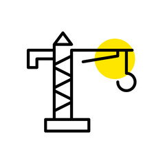 Construction crane for lifting and lowering cargo. Pixel perfect, editable stroke line icon