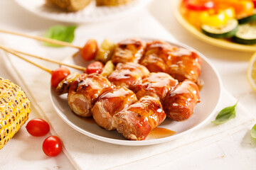 BBQ Bacon Skewers and Grilled Vegetables