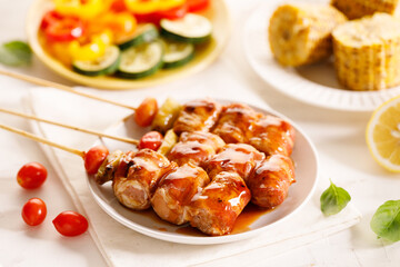 BBQ Bacon Skewers and Grilled Vegetables