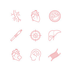 Diseases of the heart and blood vessels vector line icons