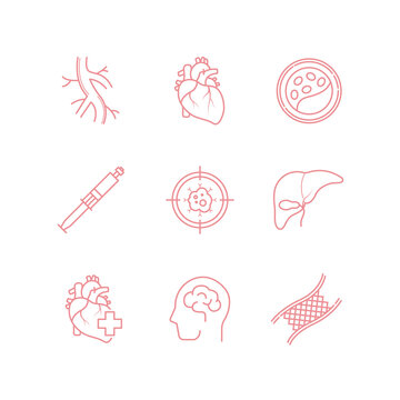 Diseases of the heart and blood vessels vector line icons