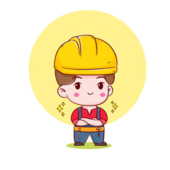 Cute Engineer construction worker concept hand drawn cartoon