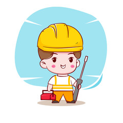 Cute Engineer construction worker concept hand drawn cartoon