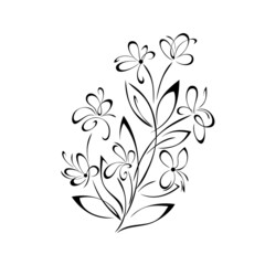 ornament 2260. stylized twig with blooming flowers and leaves. graphic decor