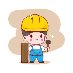 Cute Engineer construction worker concept hand drawn cartoon