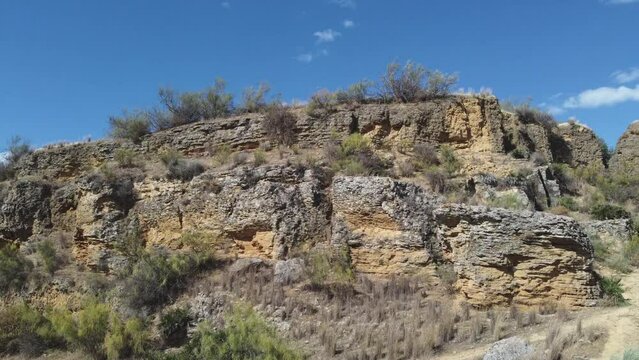 Dolly shot through Cueva de la Batida, historic ancient rock quarry