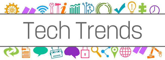 Tech Trends Colorful Box Technology Symbols Up Down 