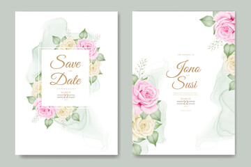 Fototapeta na wymiar beautiful wedding invitation card with floral watercolor 