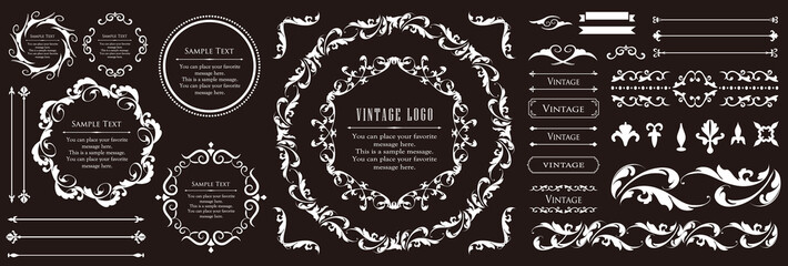 春の植物モチーフのフレームセット。ビンテージフラワー。装飾デザイン。流行りのあしらい