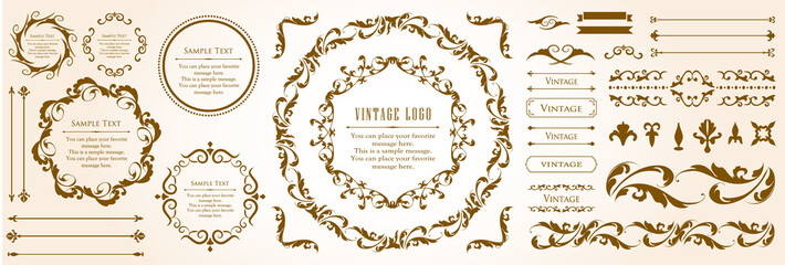 春の植物モチーフのフレームセット。ビンテージフラワー。装飾デザイン。流行りのあしらい