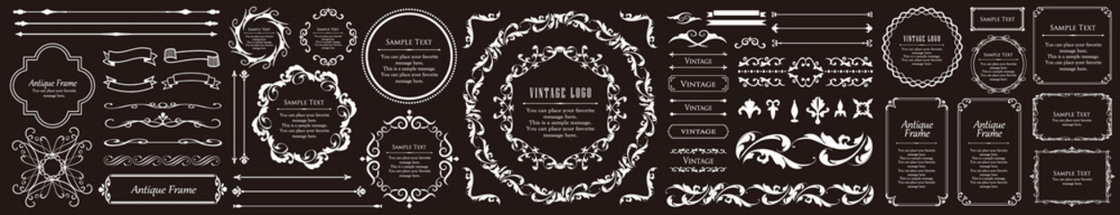 春の植物モチーフのフレームセット。ビンテージフラワー。装飾デザイン。流行りのあしらい