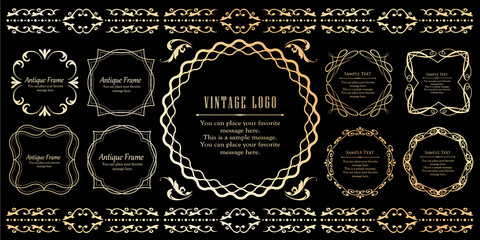 春の植物モチーフのフレームセット。ビンテージフラワー。装飾デザイン。流行りのあしらい