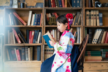 本を読む女の子　記念写真　ハーフ成人式　七五三　写真館