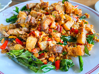 Fried crispy pork with garlic and Chili