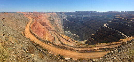Panoramic landscape view of The Fimiston Open Pit in Kalgoorlie Western Australia