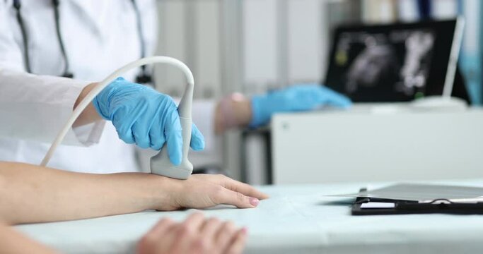 Ultrasound ultrasound of wrist and hand closeup
