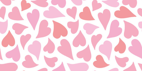 Heart pattern banner background, seamless repeat of vector love hearts in pink. Valentines border design resource.