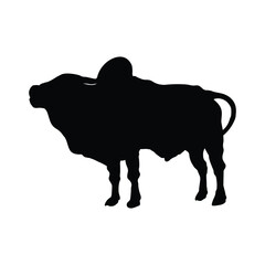 Huge bull or ox silhouette vector isolated. Indian bull used for farming. Livestock cattle.