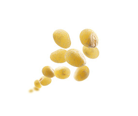 Fototapeta na wymiar Yellow millet levitates on a white background