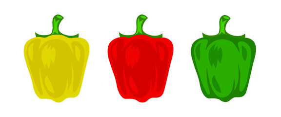 Yellow, red, green sweet bell pepper vector isolated. Fresh capsicum.