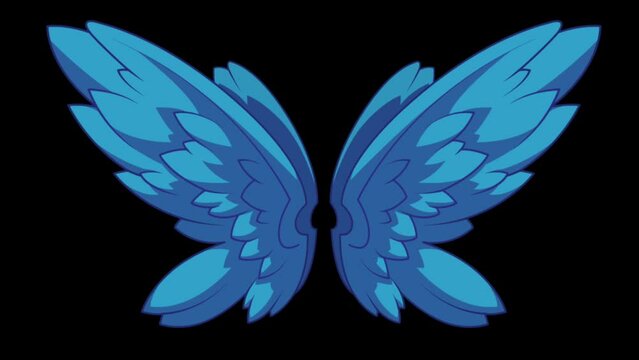 Animation blue wing on black background. 