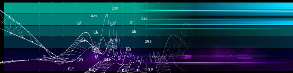 Abstract technology background with wireframe  white grid and data. Visual presentation of analytics wireframe concept. Banner for business, science and technology.