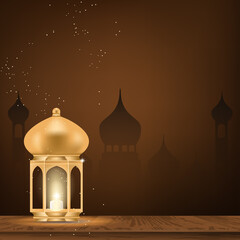 islamic background with golden lamp lantern. 
