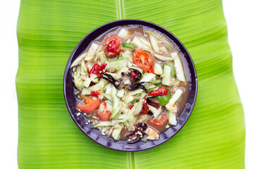 Spicy cucumber salad in plate