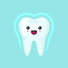 Shining protected tooth with emotional face, cute colorful vector icon illustration