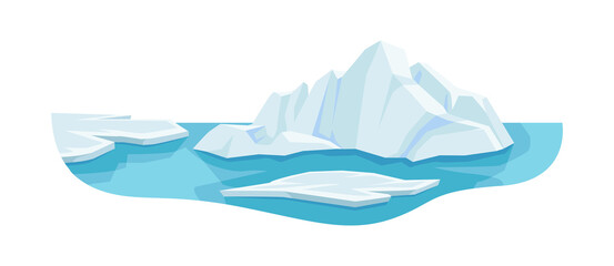 Natural Water with with Ice Solid Plate Floating on Surface Vector Illustration