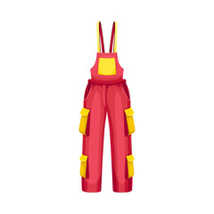 Winter Clothes with Red Jumpsuit with Yellow Pockets as Warm Outerwear and Protection Against Cold Weather Vector Illustration