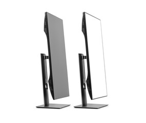 vertical computer monitor with empty screen isolated on white background.