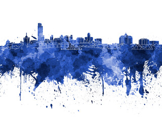 Albany skyline in blue watercolor on white background