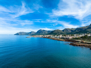 Fototapeta premium Aerial view, Colonia de Sant Pere near Betlem, Region Arta, Mallorca, Balearic Islands, Spain