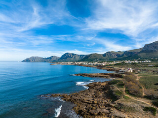 Aerial view, Colonia de Sant Pere near Betlem, Region Arta, Mallorca, Balearic Islands, Spain