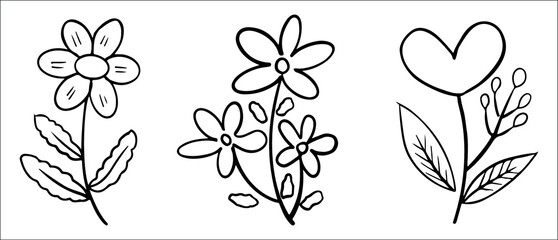 Hand drawn flower coloring page line art vector blank printable design to fill in