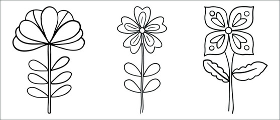 Obraz premium Hand drawn flower coloring page line art vector blank printable design to fill in