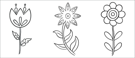 Hand drawn flower coloring page line art vector blank printable design to fill in