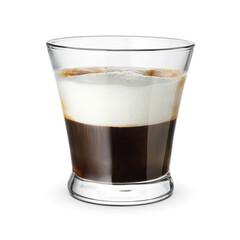 Glass of espresso macchiato coffee isolated on white.