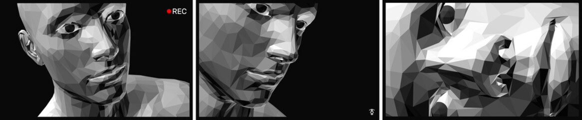 Illustration of an man's face created in polygonal style. 3D vector design for banner, flyer, poster, cover or brochure.